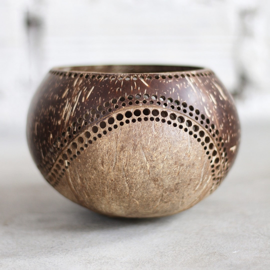 Hand-Carved Coconut Shell Candle Holder - Eco-Friendly | Type 2