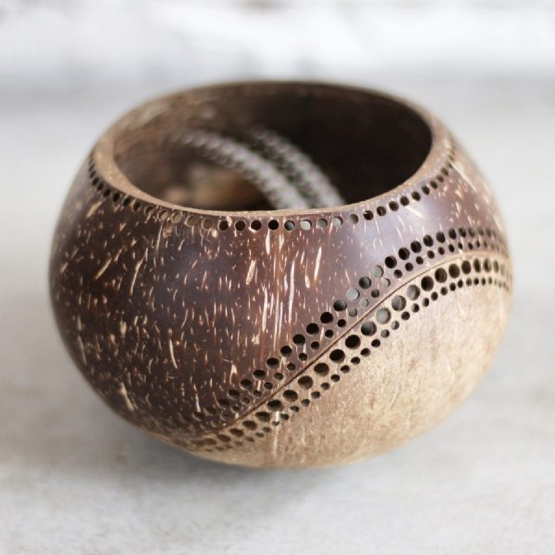 Hand-Carved Coconut Shell Candle Holder - Eco-Friendly | Type 2