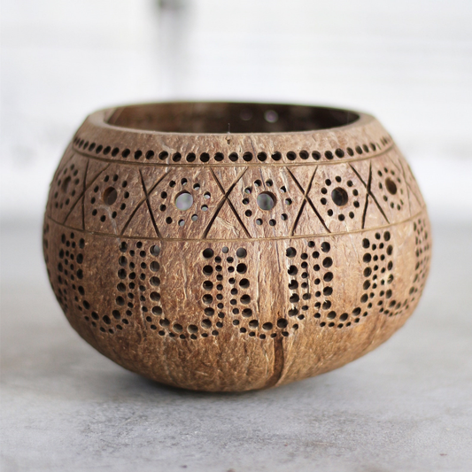 Hand-Carved Coconut Shell Candle Holder - Eco-Friendly | Type 1